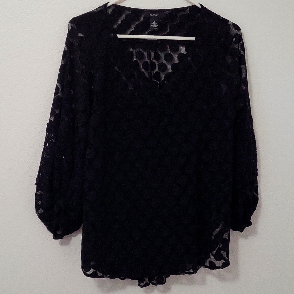 Alfani  Black Poka Dot Top